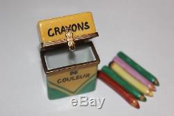 DATED Limoges Rochard Crayons De Couleur Trinket Box 1996 Signed with Crayons