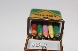 DATED Limoges Rochard Crayons De Couleur Trinket Box 1996 Signed with Crayons