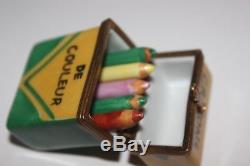 DATED Limoges Rochard Crayons De Couleur Trinket Box 1996 Signed with Crayons