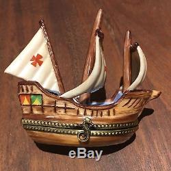 Decor Ceram Ship Boat Pirate Trinket Box from Limoges France