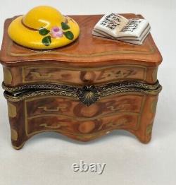 Dresser with hat and book trinket box Limoges Peint main, France M. B