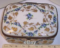 Early Limoges Porcelain Le Tallec Trinket Box For Bonwit Teller Gold Grapes