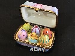 EGG CARTON with Easter Eggs and Chick Limoges Trinket Box Peint Main France