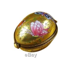 EGG DECOR BUTTERFLY ON GOLD BASE NEW Limoges Boxes Porcelain Trinket Snuff Box F