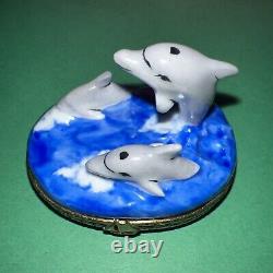 Elda Creations Limoges Dolphins Hinged Trinket Box