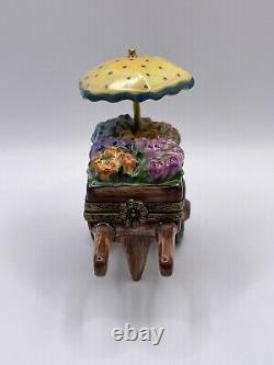 Elda Creations Limoges France Peint Main Porcelain Flower Cart Trinket Box