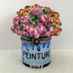 Elda Creations Limoges Peinture Trinket Box Paint Can with Flowers Hand Painted