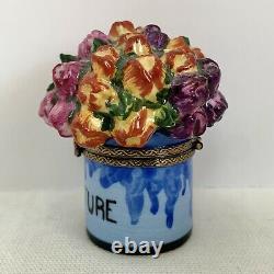 Elda Creations Limoges Peinture Trinket Box Paint Can with Flowers Hand Painted
