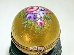 Elegant Gold Tone & Floral Round Ball Limoges France Trinket Box