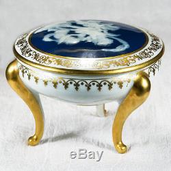 Enamel Musical Cherubs Three Footed Gold Limoges Trinket Box Urn