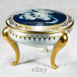 Enamel Musical Cherubs Three Footed Gold Limoges Trinket Box Urn