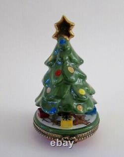 Eximous Peint Main Limoges France Christmas Tree 4 Trinket Box