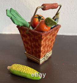 Exinious Limoges Porcelain Trinket Box Peint Main Vegetables In Basket