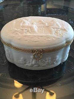 Extra Large antique real Limoges trinket box France bisque biscuit brass RARE