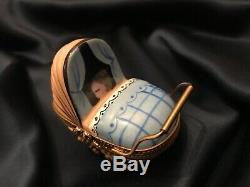 FAB! Rare! Vintage Limoges Rochard Peint Main Baby Carriage Trinket Box