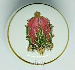 FABERGE LIMOGES FRANCE LILIES OF THE VALLEY EGG PORCELAIN Round Trinket Box