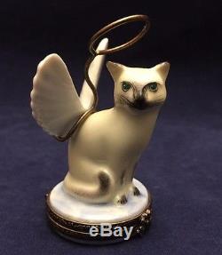 Fabulous Vintage Limoges France Trinket Box Angelic White Cat with Wings & Halo