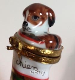 FedEx Overnight Signed Artoria Limoges Peint Main Trinket Christmas Puppy