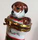 Fedex Overnight Signed Artoria Limoges Peint Main Trinket Christmas Puppy
