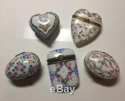 Five (5) Limoges Hand Painted Porcelain Hinged Boxes