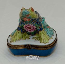 Floral Water Lily Frog Limoges Box Hand Painted Colors Trinket Boxes