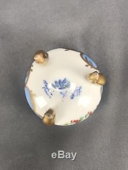 Footed Sevres Style Limoges Trinket Box Blue Hand Painted Artist Signed c1891