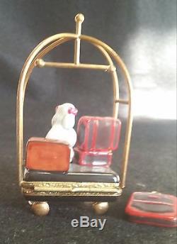France Limoges Box Bellman Cart With Dog New