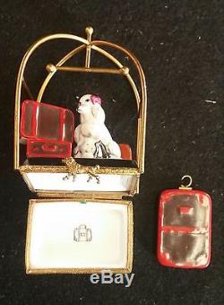 France Limoges Box Bellman Cart With Dog New