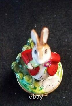 France Limoges Box Bunny Rabbit With Red Coat & Carrot