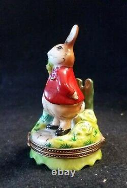 France Limoges Box Bunny Rabbit With Red Coat & Carrot