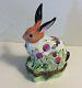 France Limoges Hand Painted Flowers Chamart Seating Bunny Rabbit Trinket Box