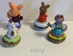 France Limoges Hand Painted Group of 4 Rabbit Bunnies Trinket Box Boxes #1