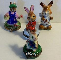 France Limoges Hand Painted Group of 4 Rabbit Bunnies Trinket Box Boxes # 4