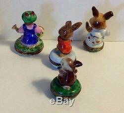 France Limoges Hand Painted Group of 4 Rabbit Bunnies Trinket Box Boxes # 4