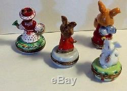 France Limoges Hand Painted Group of 4 Red Rabbit Bunnies Trinket Box Boxes # 2