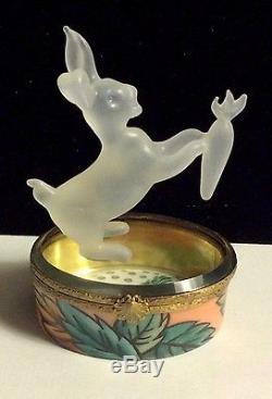 France Limoges Hand Painted Rochard Crystal Bunny Rabbit with Carrot Trinket Box