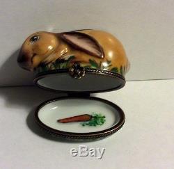 France Limoges Hand Painted Signed Fat Brown Bunny Rabbit Trinket Box