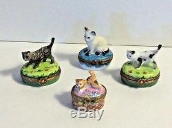 France Limoges Hand Painted Signed Lot 4 Cat Kitten Miniature Trinket Box Boxes