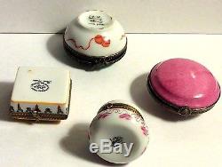 France Limoges PV & Signed Lot 4 Rabbit Cat Mice Hand Painted Tops Trinket Box