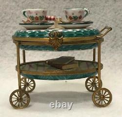 France Peint Main Limoges Trinket Box Tea Cart Mint