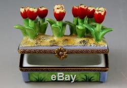 French Atelier Chamart Peint Main Limoges Porcelain Tulip Trinket Box 236/250