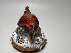 French Limoges Chantilly Hand-Painted Porcelain Trinket Jewelry Box Rooster Hen