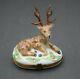 French Limoges Enamel Trinket Box + Deer With Ivy + Porcelain Hand Painted +