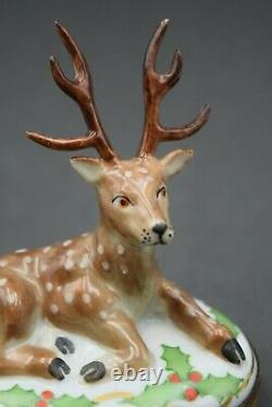 French Limoges Enamel Trinket Box + Deer with Ivy + Porcelain Hand Painted +