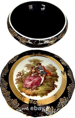 French Limoges Hand Painted Gold Trim Trinket, Jewelry Box or Candy Dish NEW