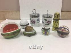 French Limoges Hand Painted Variety Boxes plus Royal Worcester Egg Coddler Set