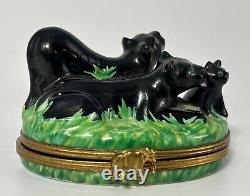 French Limoges Trinket Box Black Panther Big Cats Limited Edition