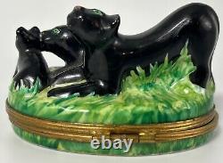 French Limoges Trinket Box Black Panther Big Cats Limited Edition