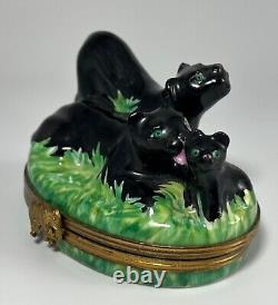 French Limoges Trinket Box Black Panther Big Cats Limited Edition