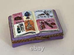French Limoges Trinket Box Paris Book Globe World Travelers Rare Piece Purple